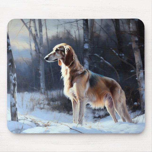 Mousepad Saluki Deixe-o nevar no Natal (Frente)
