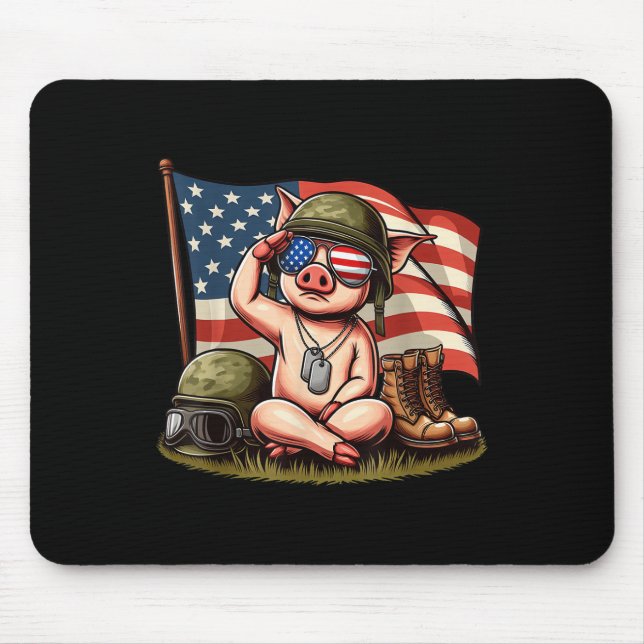 Mousepad Salute Pig American Flag Day 4th Of J (Frente)