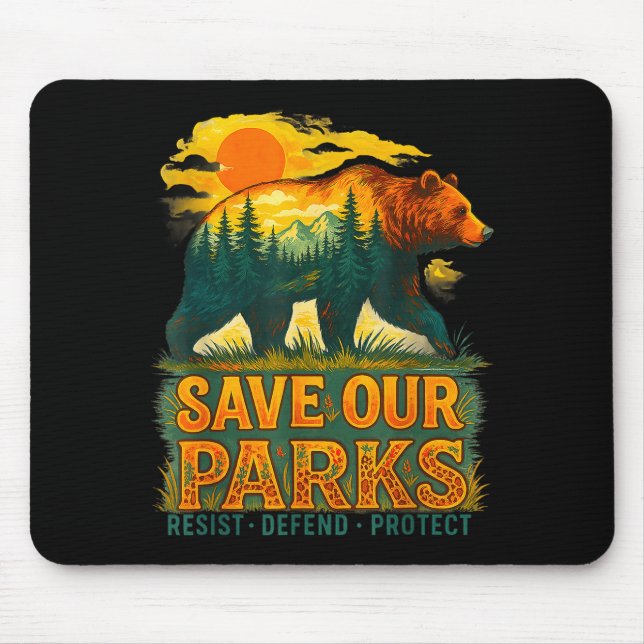Mousepad Salvar parques conservação urso natureza visitante (Frente)