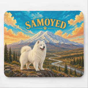Mousepad Samoyed, Declive de Denali Aquarela Vintage