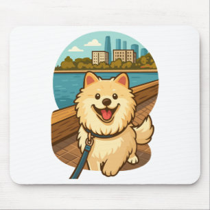Mousepad Samoyed Feliz Passeando pela Orla da Cidade