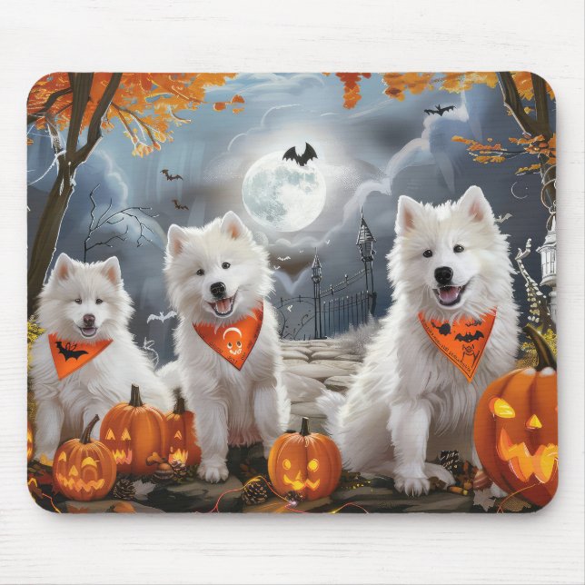 Mousepad Samoyed Halloween Assustador (Frente)