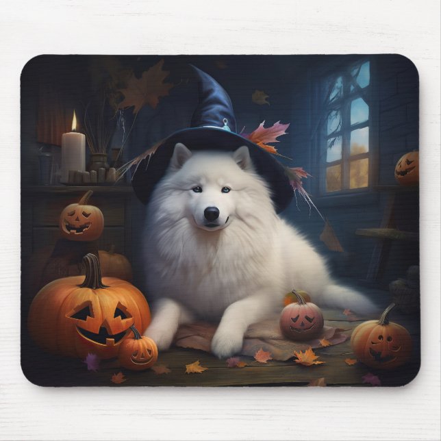 Mousepad Samoyed Pumpkins Halloween Scary (Frente)