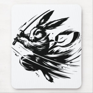Mousepad Samurai Bunny Black Ink Warrior Rabbit
