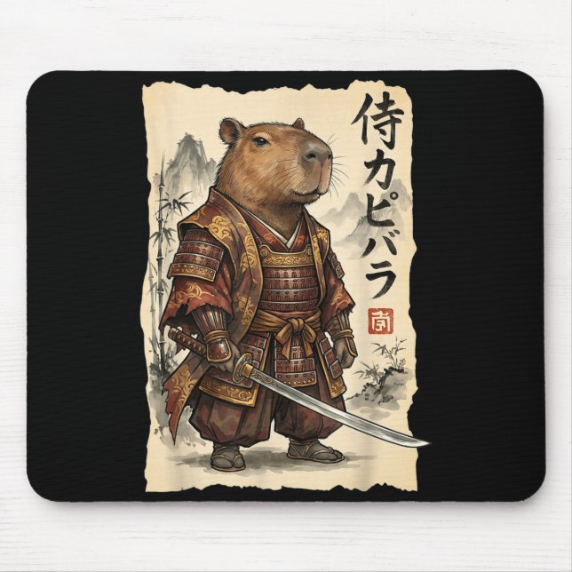 Mousepad Samurai Capivara Arte Japonesa Gráfico Vintage Eng (Frente)