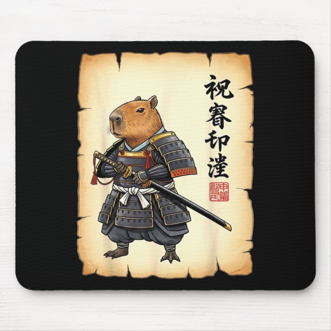 Mousepad Samurai Capybara Japanese Art Vintage Graphic Funn (Frente)