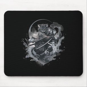 Mousepad Samurai Cat Anime Japonês Ninja Warrior Aestético