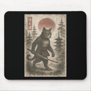 Mousepad Samurai Cat Japonês Vintage Graphic Ukiyo-e Art F