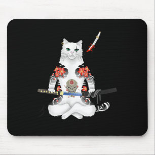 Mousepad Samurai Cat Katana Ninja Yakuza Tattoo