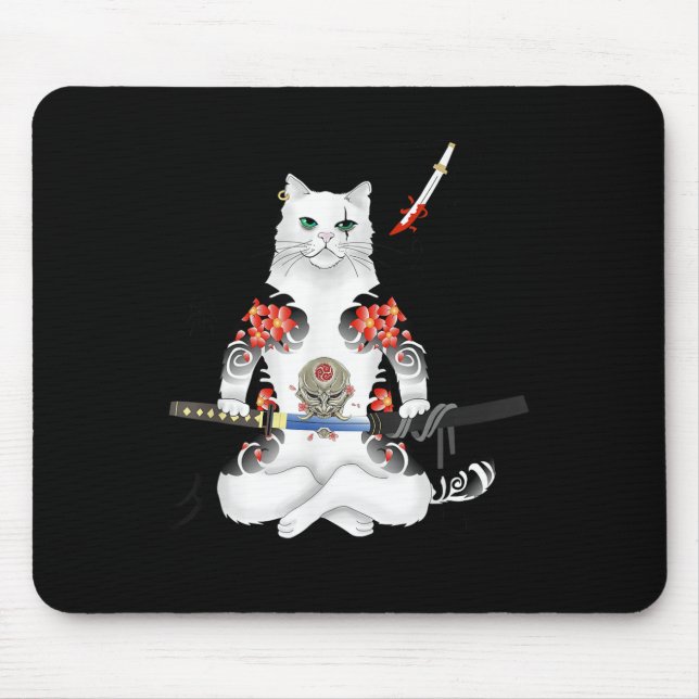 Mousepad Samurai Cat Katana Ninja Yakuza Tattoo (Frente)