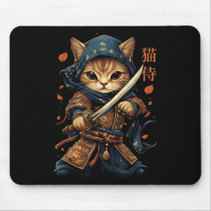 Mousepad Samurai Cat Tattoo Kawaii Ninja Cat W