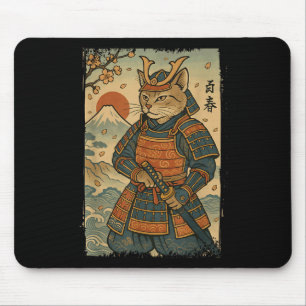 Mousepad Samurai Cat Warrior Japonês Ukiyo-e Trabalho de ar