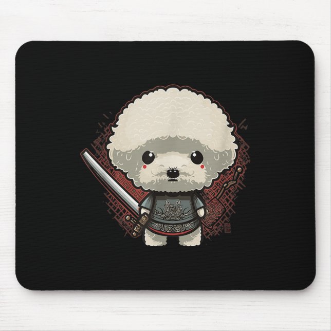 Mousepad Samurai Dog Tattoo, Vintage Kawaii Ninja (Frente)