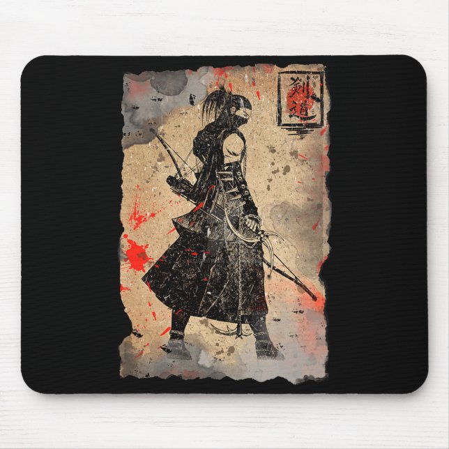 Mousepad Samurai Japanese Retro Art Print Bushido Premium T (Frente)
