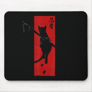 Mousepad Samurai Ninja Cat Kawaii Tattoo Graphic