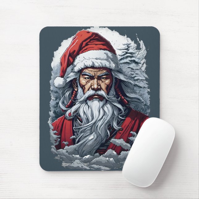 Mousepad Samurai Papais noeis Warrior Christmas Art Gift (Com mouse)