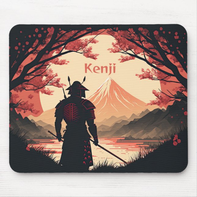 Mousepad Samurai personalizado e Monte Fuji com lua cheia (Frente)