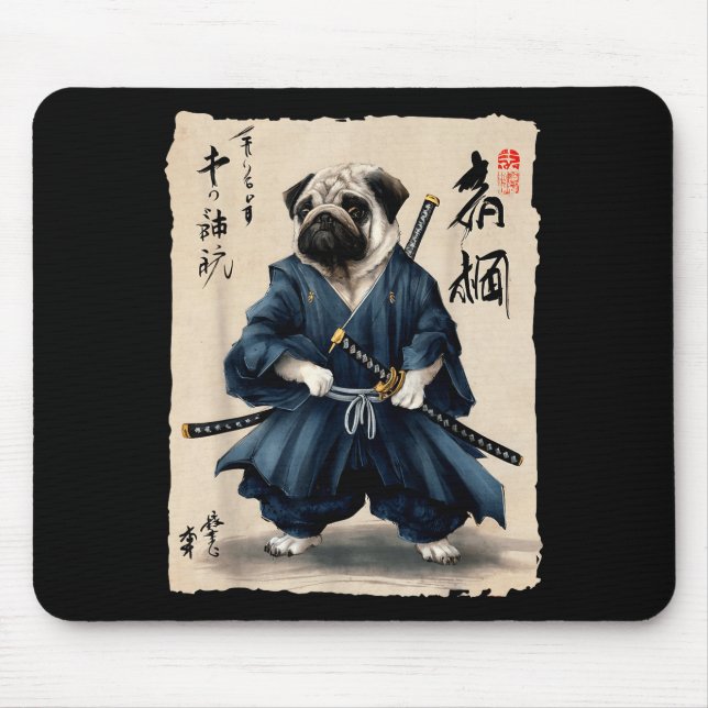 Mousepad Samurai Pug Japanese Anime Dog Pug Lover Funny For (Frente)