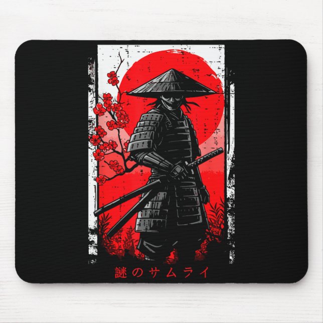 Mousepad Samurai Red Sun Cherry Blossoms Japanese Art Men W (Frente)