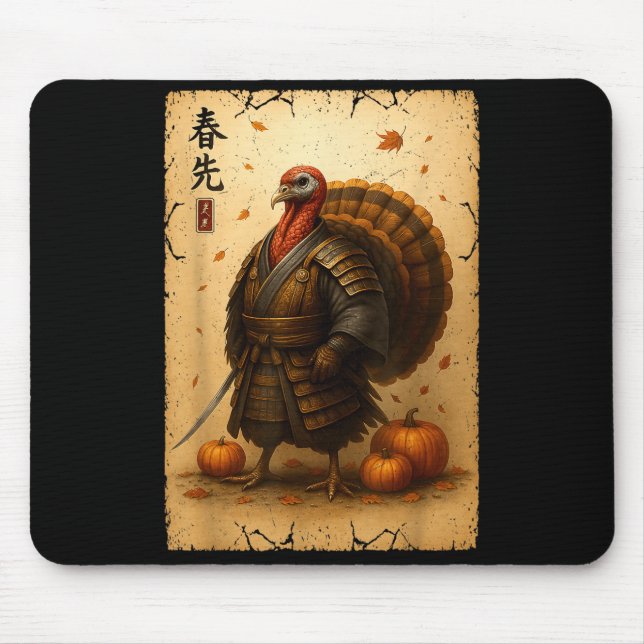 Mousepad Samurai Turkey Thanksgiving Japanese Warrior Anime (Frente)