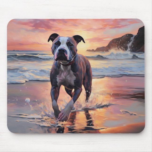 Mousepad Sandy American Staffordshire Dog em Beach Sunset (Frente)