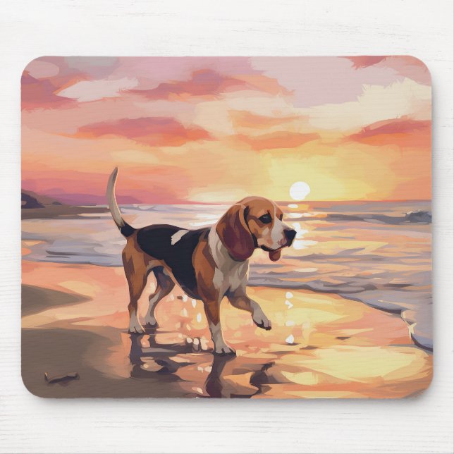 Mousepad Sandy Paws Beagle Dog em Beach Sunset (Frente)