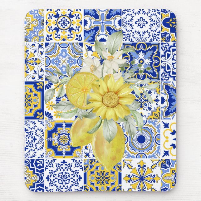 Mousepad Sangue do mosaico em azul e amarelo (Frente)