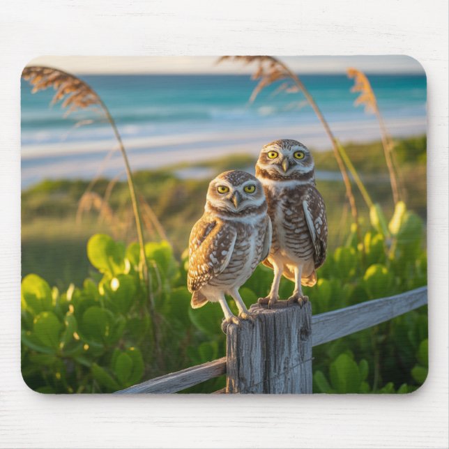 Mousepad Sanibel Island casal da coruja intermitente na Fló (Frente)
