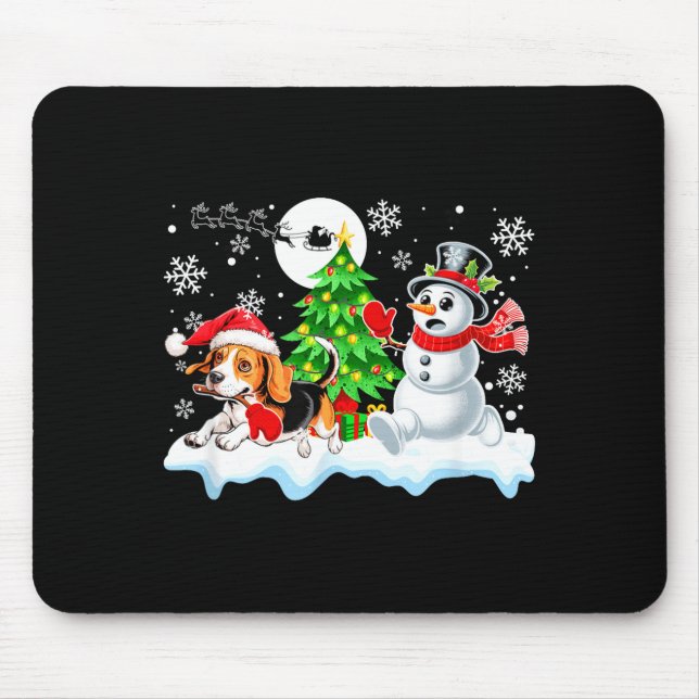 Mousepad Santa Beagle Snowman Running Friends Christmas Own (Frente)