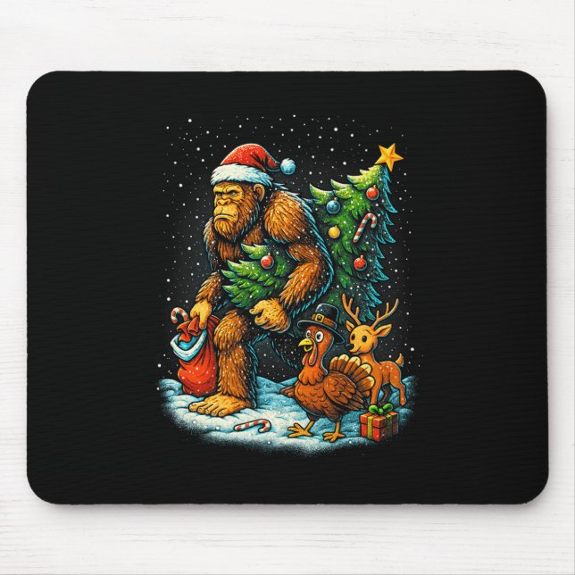 Mousepad Santa Bigfoot Christmas Tree Turkey Reindeer Thank (Frente)