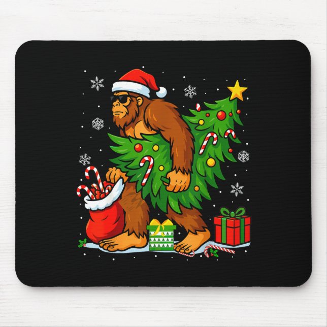 Mousepad Santa Bigfoot Christmas Tree Xmas Lights Funny Sas (Frente)