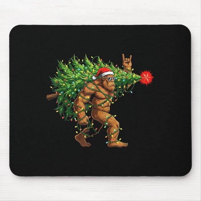 Mousepad Santa Bigfoot Christmas Tree Xmas Lights Funny Sas (Frente)