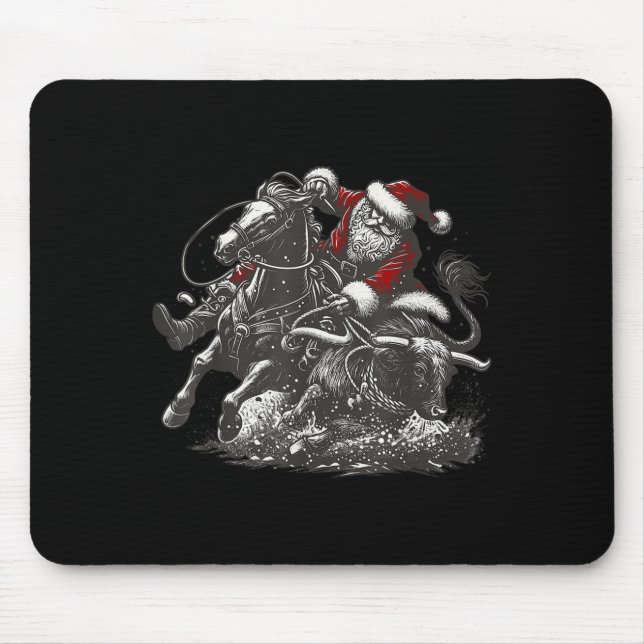 Mousepad Santa Bulldogging Christmas Cowboy Santa Rodeo Xma (Frente)