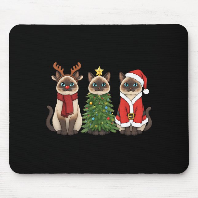 Mousepad Santa Cat Christmas Siamese Cat Mom Cat Lover Xmas (Frente)