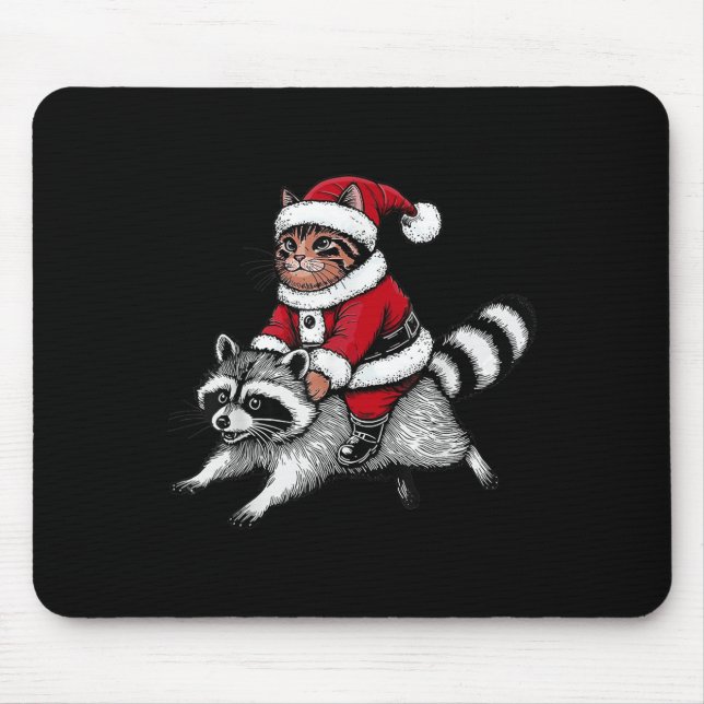 Mousepad Santa Cat Riding A Raccoon Christmas Men Women Kid (Frente)
