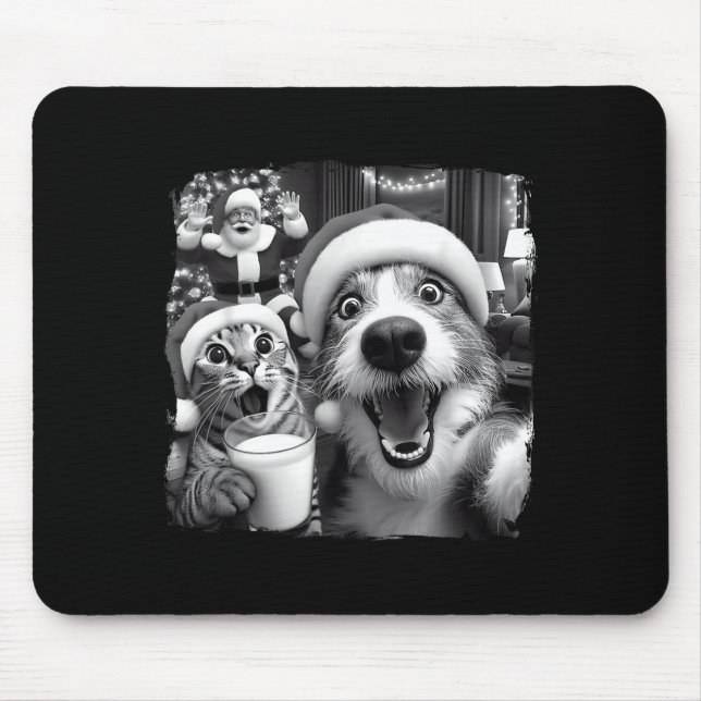 Mousepad Santa Christmas Funny Cat Taking Selfie Racoon Xma (Frente)