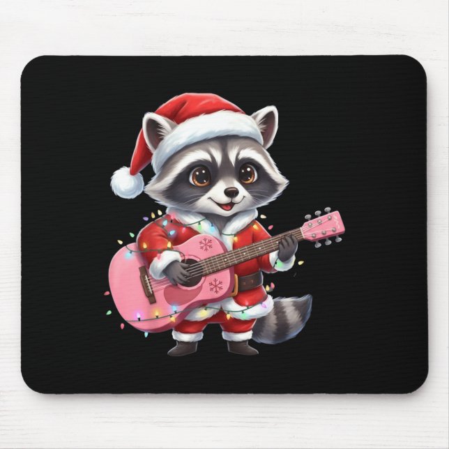 Mousepad Santa Christmas Raccoon Playing Nk Guitar  (Frente)