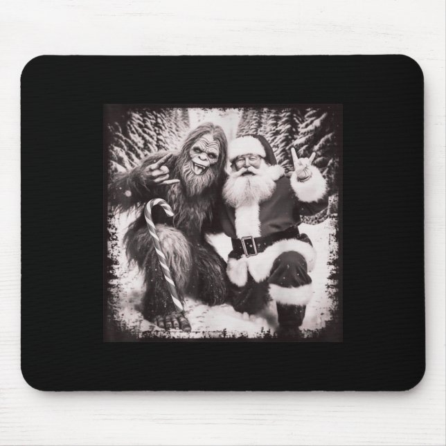Mousepad Santa Claus And Sasquatch Bigfoot Funny Joyful Sno (Frente)