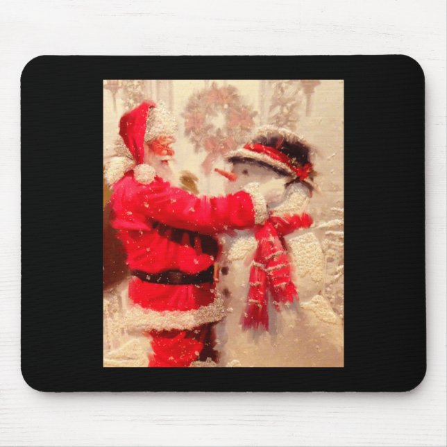 Mousepad Santa Claus And Snowman In Snowfall  (Frente)