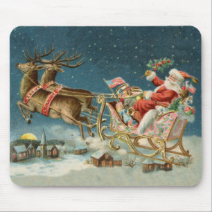 Mousepad Santa Claus Christmas Antique Sleigh Reindeer