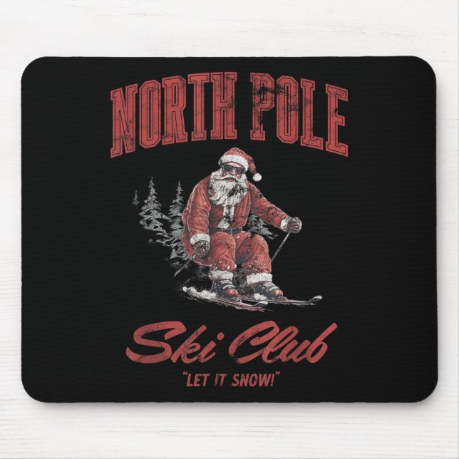 Mousepad Santa Claus Christmas Snow Skiing At The North Le  (Frente)