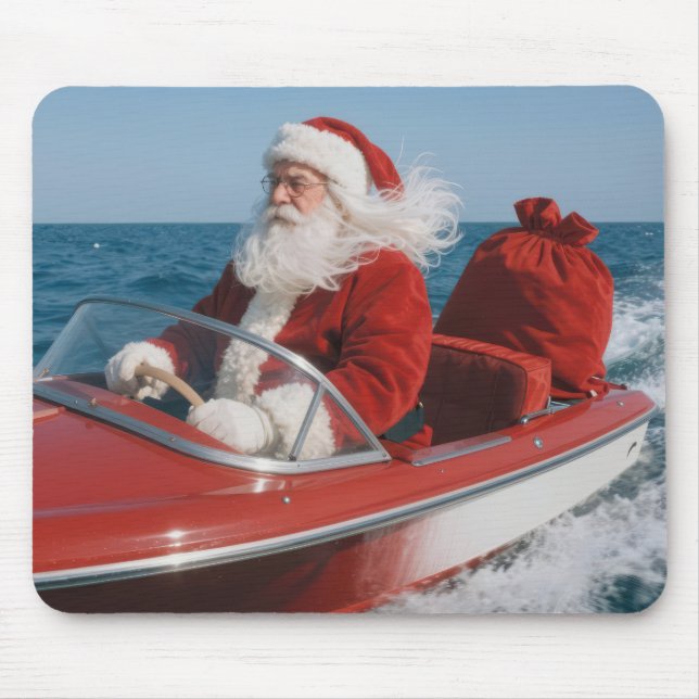 Mousepad Santa Claus Delivering Gifts By Speedboat (Frente)