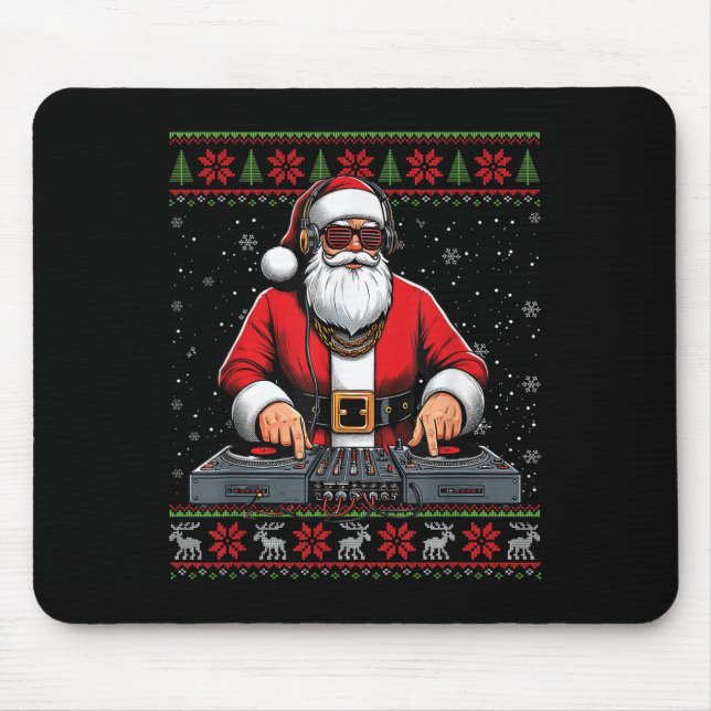 Mousepad Santa Claus Dj Mixer Music Ugly Christmas Sweater  (Frente)