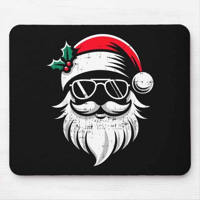 Mousepad Santa Claus Face Sungles With Hat Beard Christmas  (Frente)
