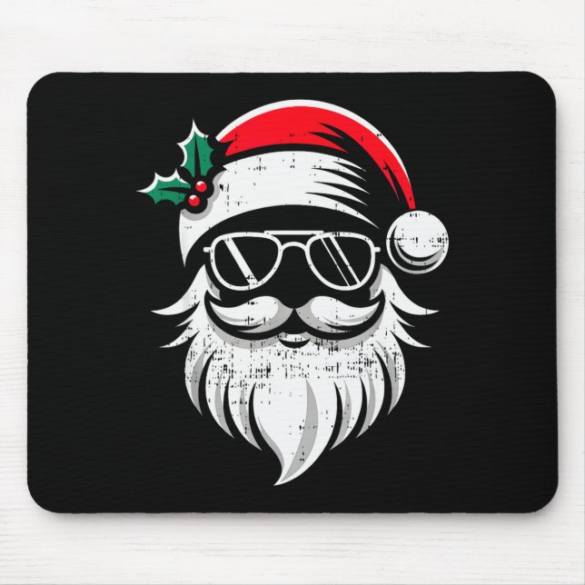 Mousepad Santa Claus Face Sungles With Hat Beard Christmas  (Frente)