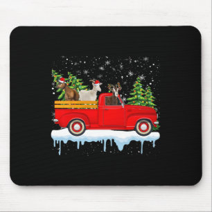 Mousepad Santa Claus Goat Ride Red Truck Tree Christma