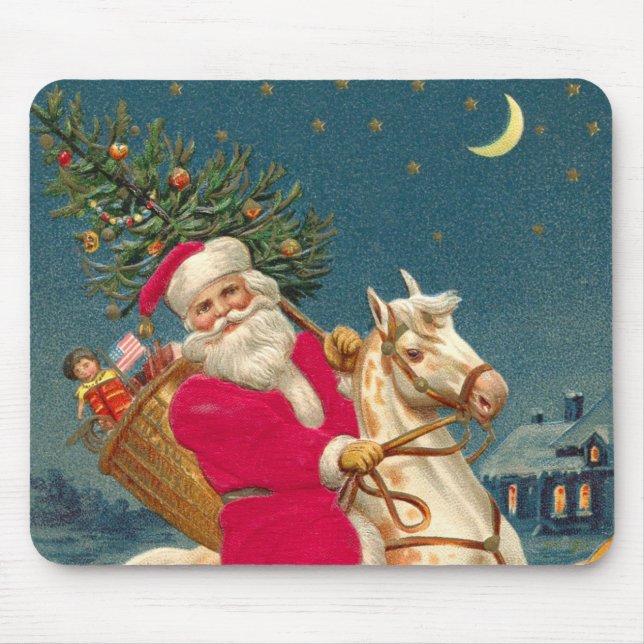 Mousepad Santa Claus on a wooden horse (Frente)