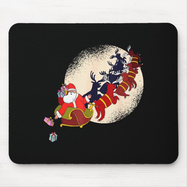 Mousepad Santa Claus On Christmas Sleigh Pulled By Reindeer (Frente)