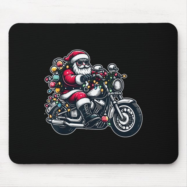 Mousepad Santa Claus On Motorcycle Funny Biker Christmas Xm (Frente)