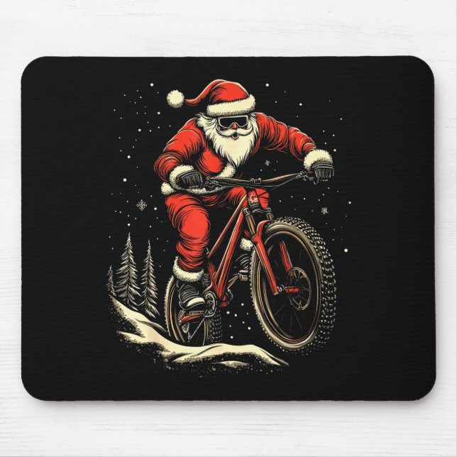 Mousepad Santa Claus Riding Mountain Bike Christmas Funny M (Frente)